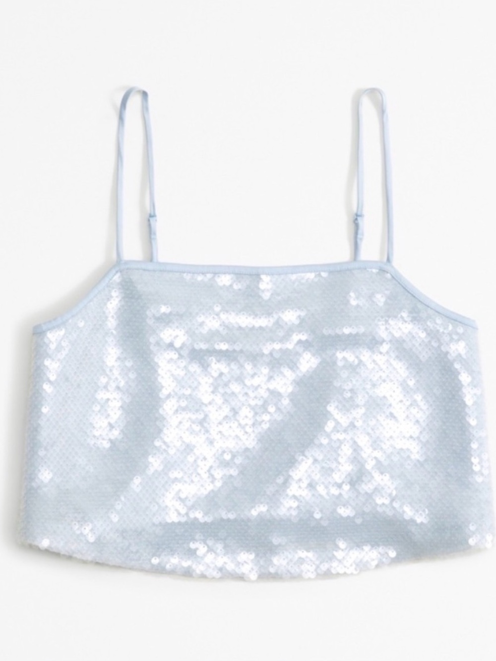 NWT Abercrombie Sequin Spaghetti Strap Light Blue Square Neck Crop Top